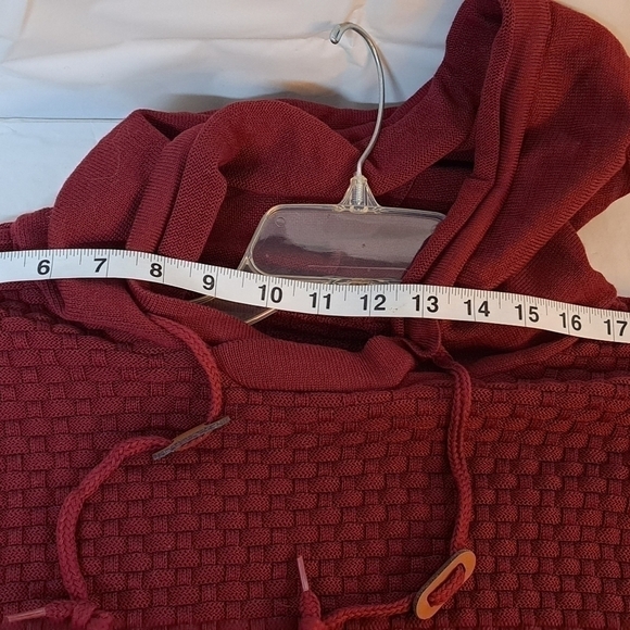 Zaitun Men's Hooded Sweatshirt Sweater Pullover Solid Knitted Maroon Size Large - Picture 13 of 15